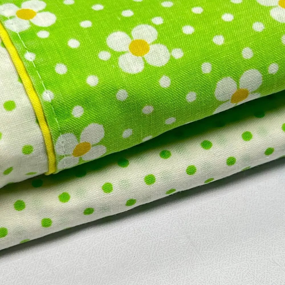 Vintage Fieldcrest Mod Polka Dot Floral Twin Flat Sheet Daisy No Iron Percale